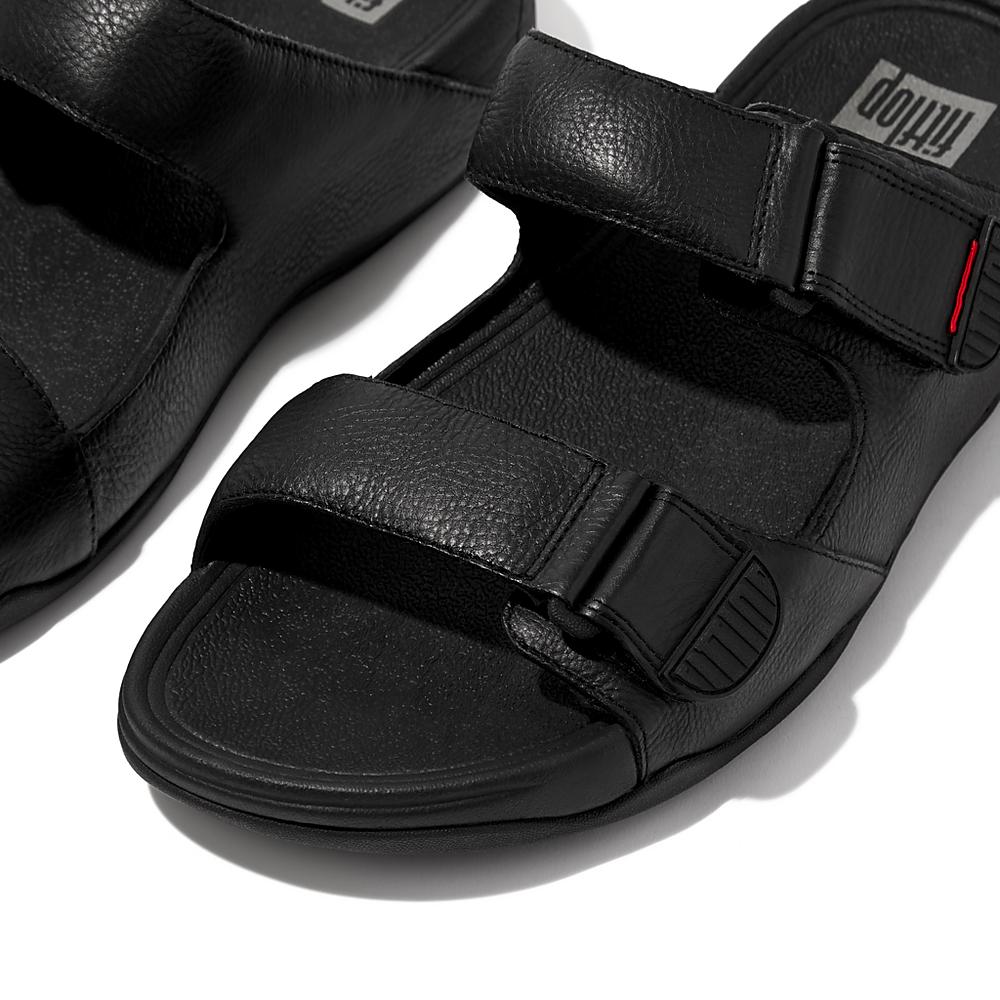 Sandały Fitflop GOGH MOC Adjustable Leather Slides Męskie Czarne | Polska-07946