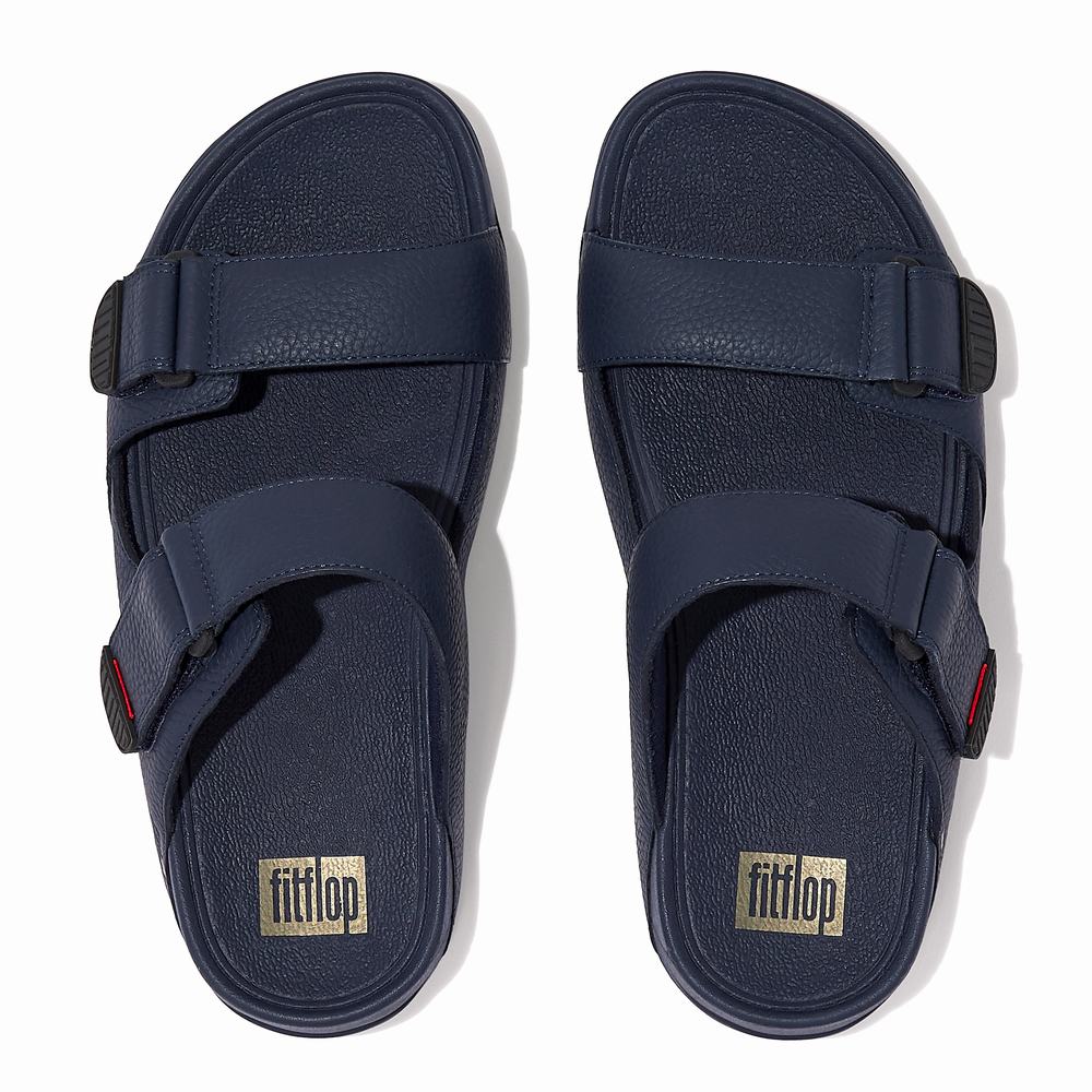 Sandały Fitflop GOGH MOC Adjustable Leather Slides Męskie Granatowe | Polska-59270