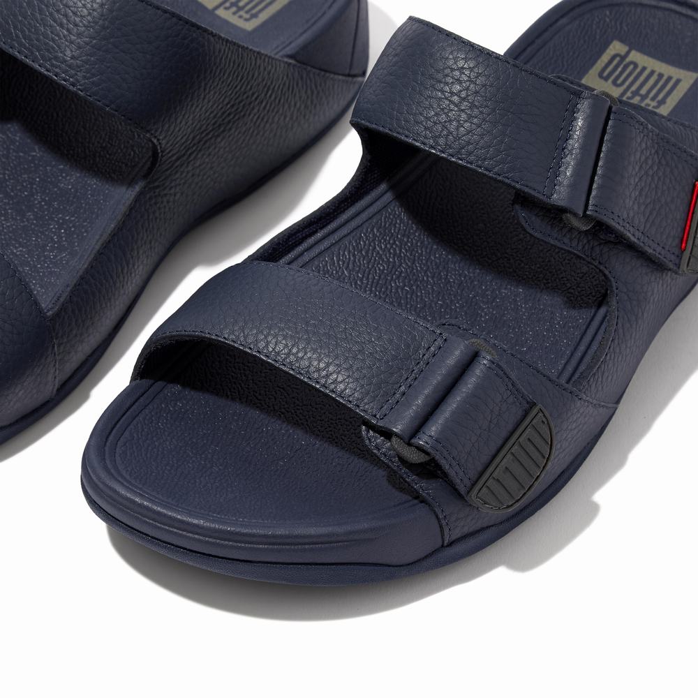 Sandały Fitflop GOGH MOC Adjustable Leather Slides Męskie Granatowe | Polska-59270