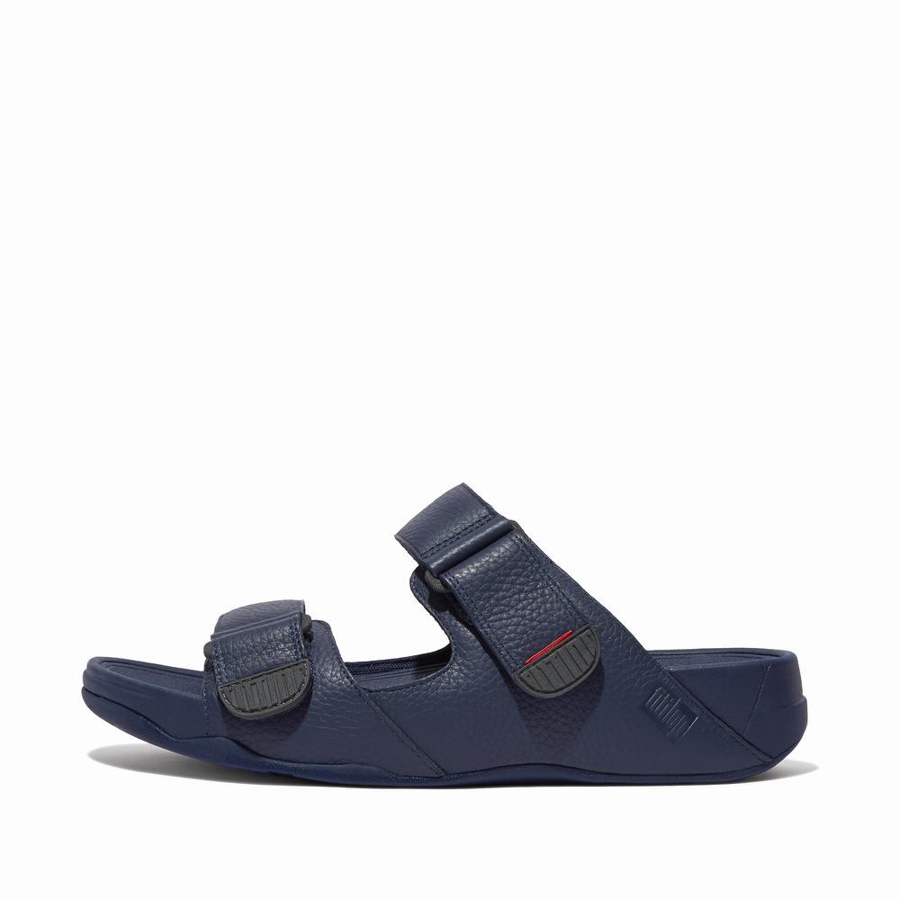 Sandały Fitflop GOGH MOC Adjustable Leather Slides Męskie Granatowe | Polska-59270