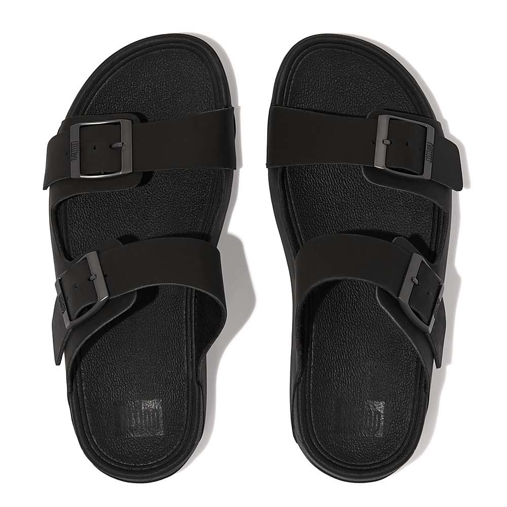 Sandały Fitflop GOGH MOC Buckle Nubuck Slides Męskie Czarne | Polska-24607