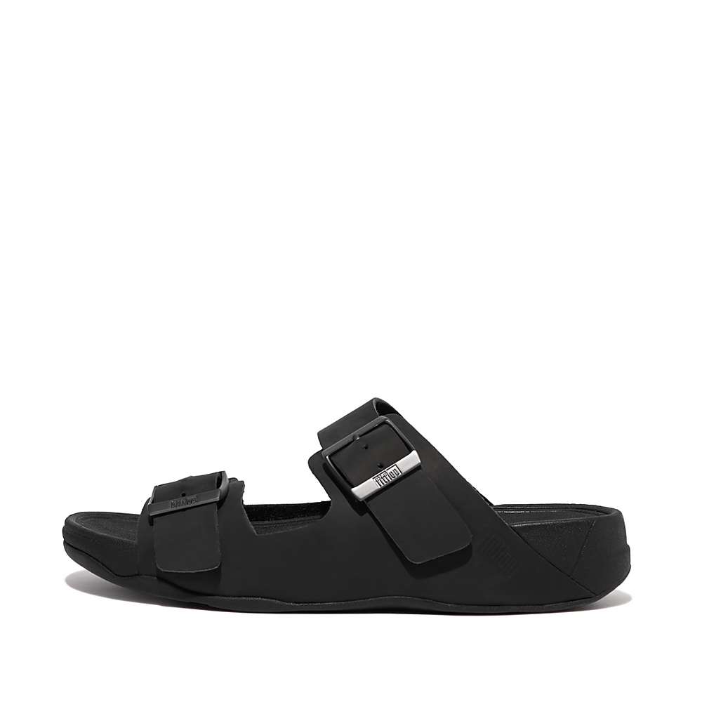 Sandały Fitflop GOGH MOC Buckle Nubuck Slides Męskie Czarne | Polska-24607