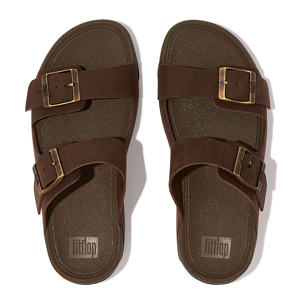 Sandały Fitflop GOGH MOC Buckle Nubuck Slides Męskie Brązowe | Polska-54760