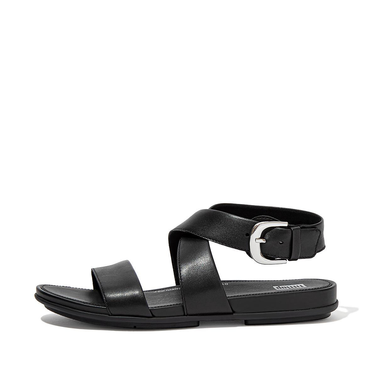 Sandały Fitflop GRACIE Buckle Leather Ankle-Strap Damskie Czarne | Polska-81674