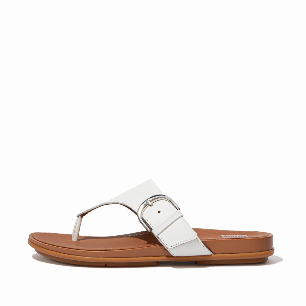 Sandały Fitflop GRACIE Buckle Leather Toe-Post Damskie Białe | Polska-27146