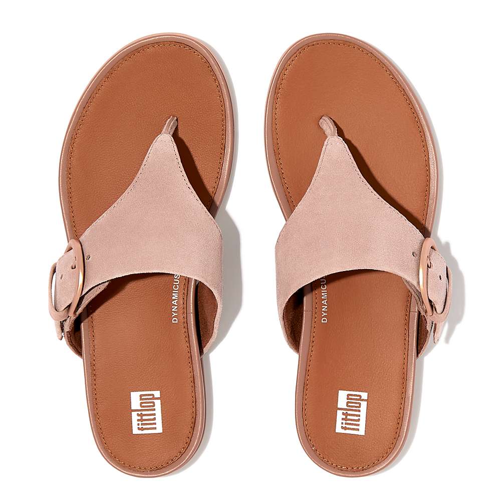 Sandały Fitflop GRACIE Buckle Suede Toe-Post Damskie Beżowe | Polska-83274