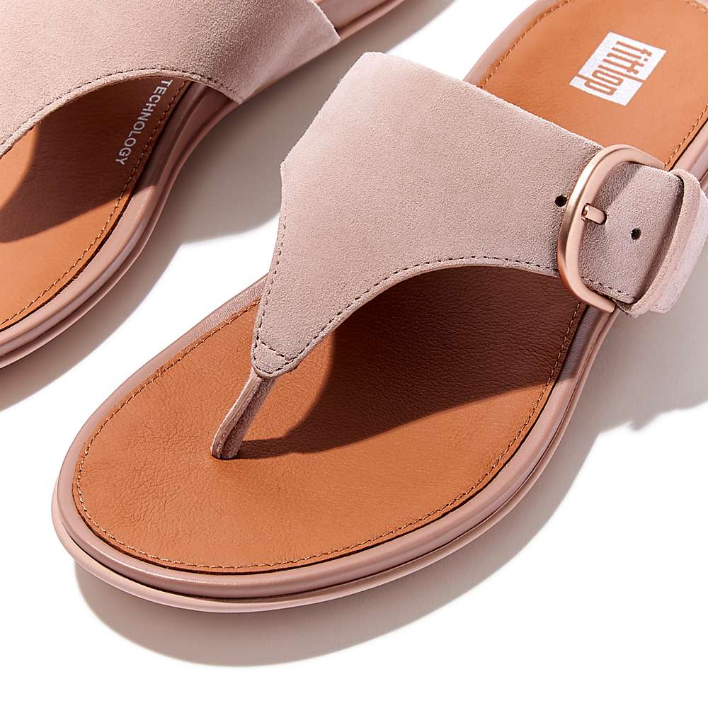 Sandały Fitflop GRACIE Buckle Suede Toe-Post Damskie Beżowe | Polska-83274