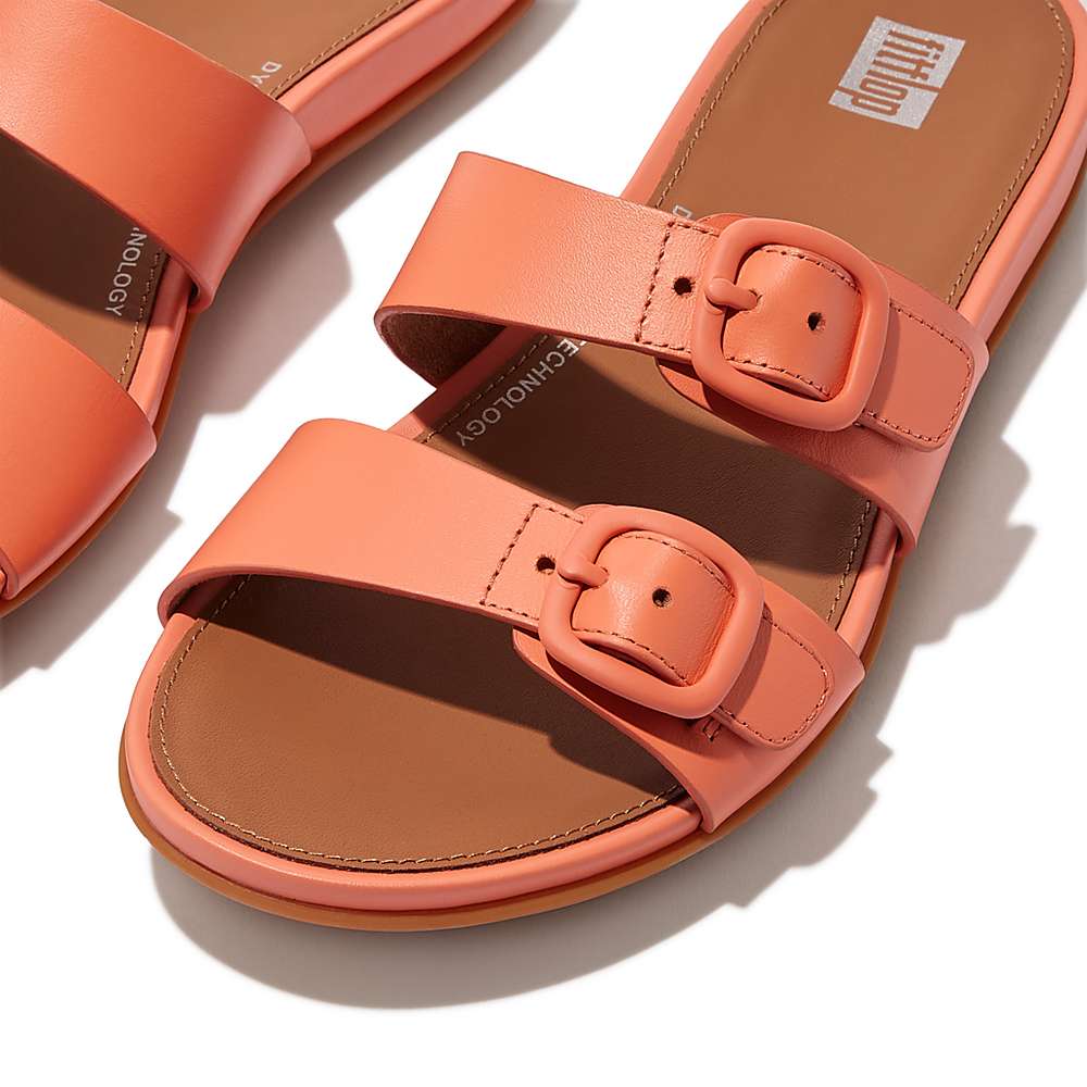 Sandały Fitflop GRACIE Buckle Two-Bar Leather Slides Damskie Pomarańczowe Koralowe | Polska-36870