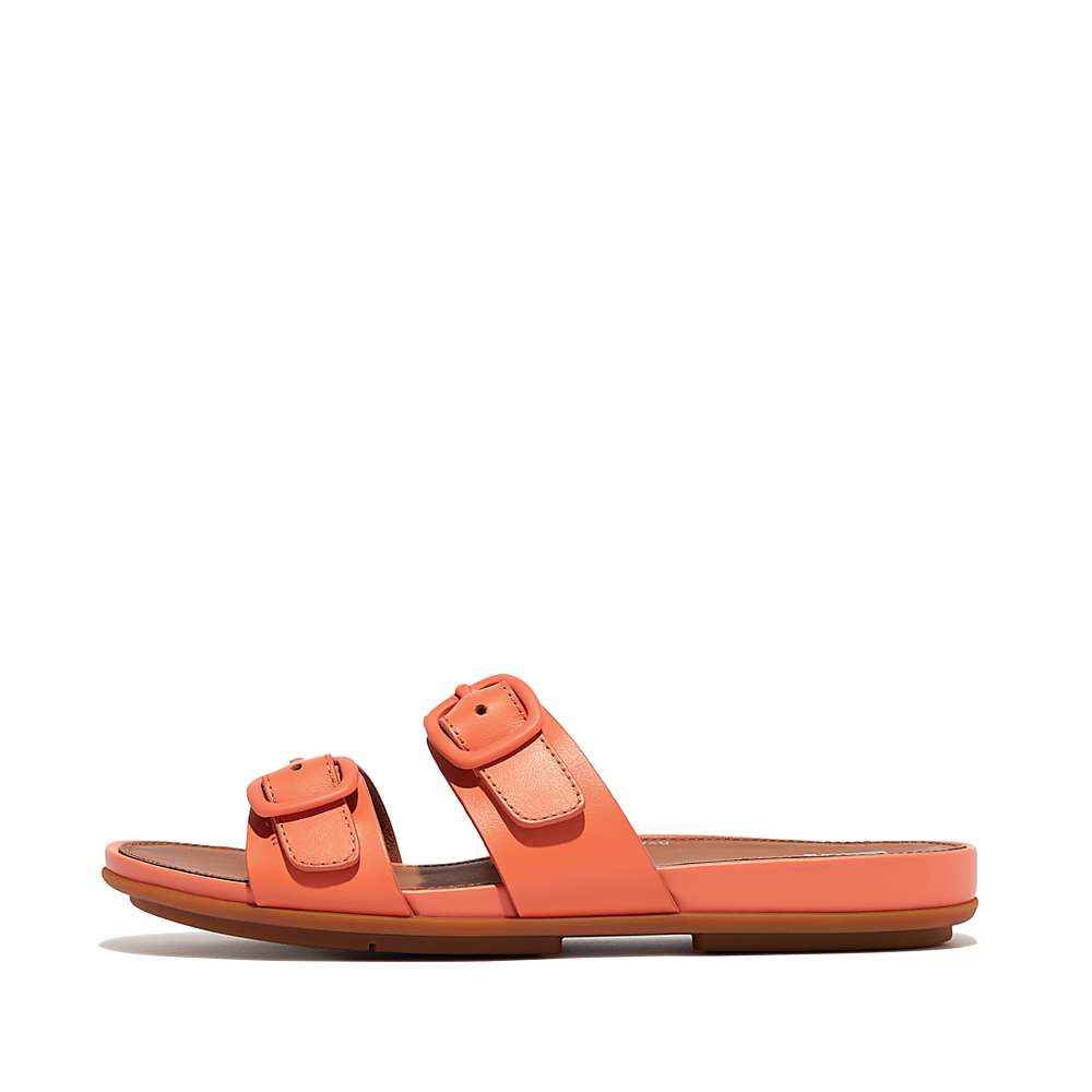 Sandały Fitflop GRACIE Buckle Two-Bar Leather Slides Damskie Pomarańczowe Koralowe | Polska-36870