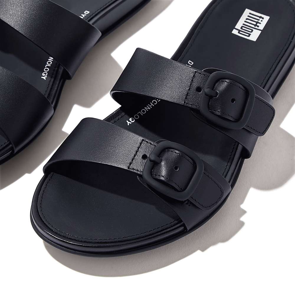 Sandały Fitflop GRACIE Buckle Two-Bar Leather Slides Damskie Granatowe | Polska-80521