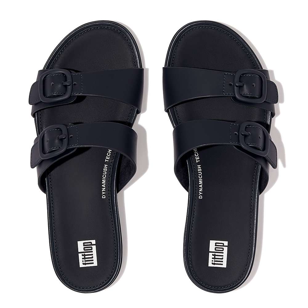 Sandały Fitflop GRACIE Buckle Two-Bar Leather Slides Damskie Granatowe | Polska-80521