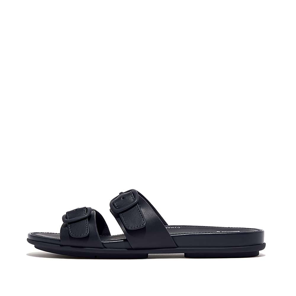 Sandały Fitflop GRACIE Buckle Two-Bar Leather Slides Damskie Granatowe | Polska-80521