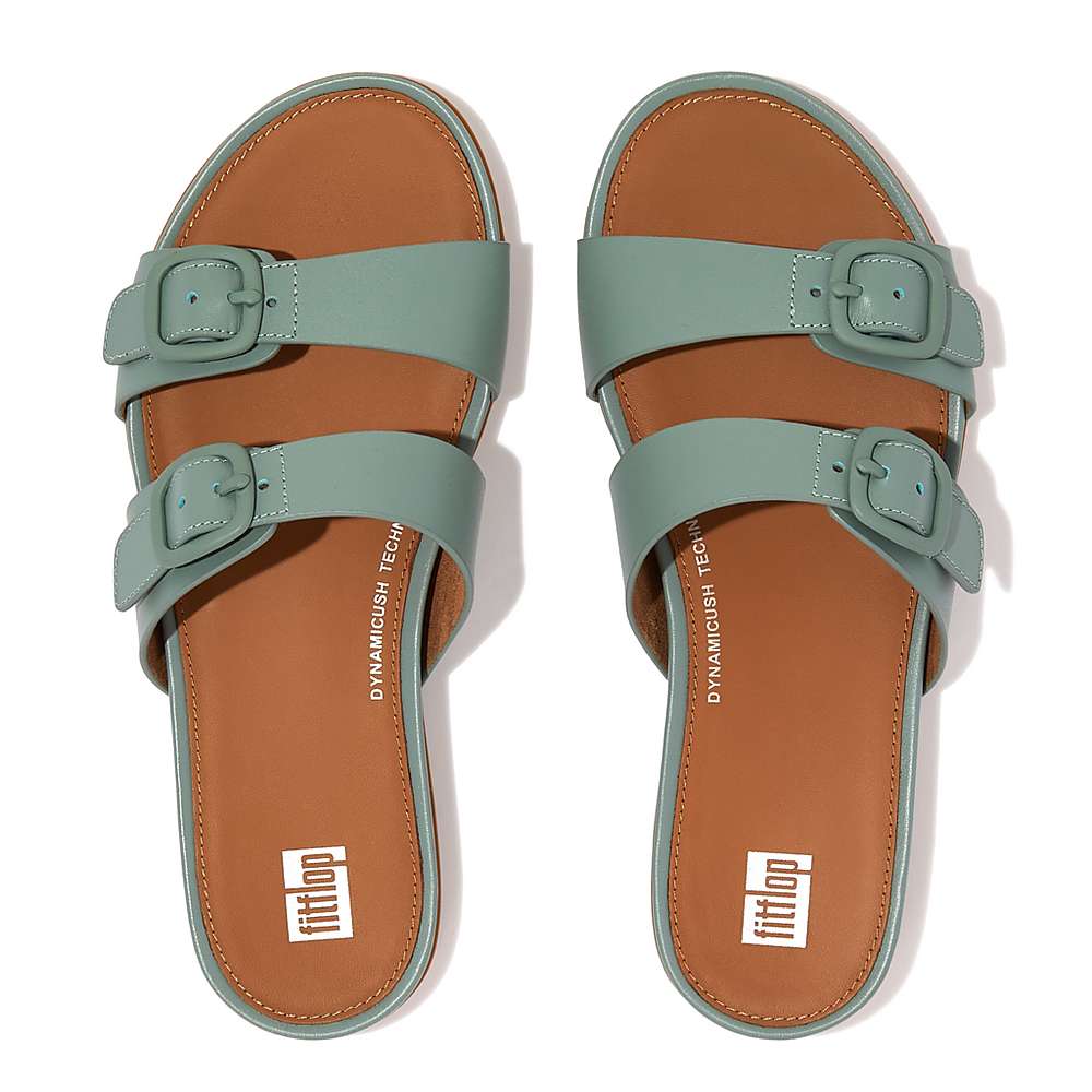 Sandały Fitflop GRACIE Buckle Two-Bar Leather Slides Damskie Niebieskie | Polska-90518