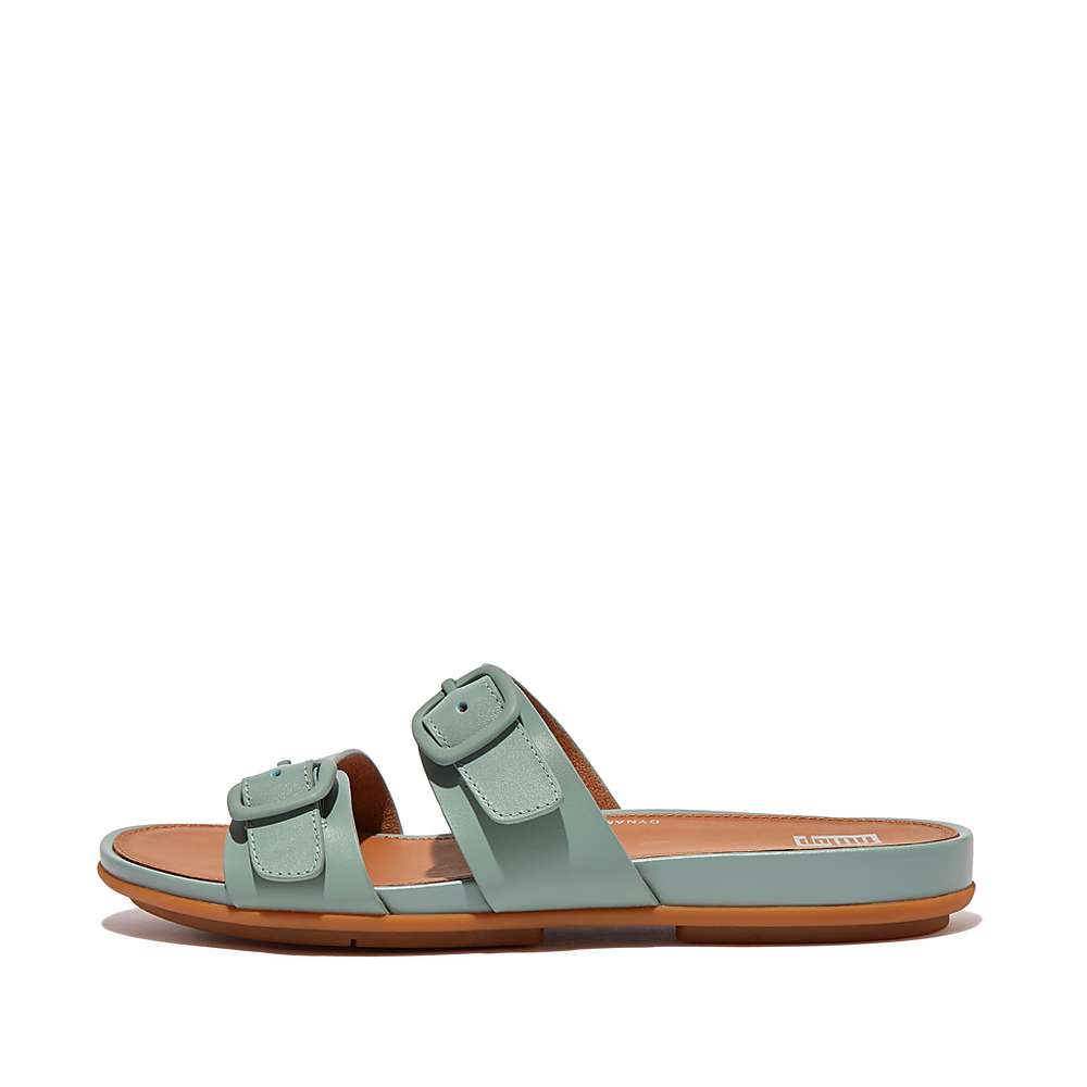 Sandały Fitflop GRACIE Buckle Two-Bar Leather Slides Damskie Niebieskie | Polska-90518