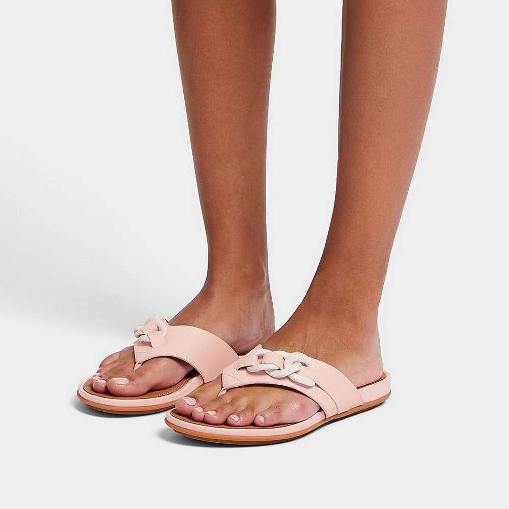 Sandały Fitflop GRACIE Chain Leather Toe-Post Damskie Różowe | Polska-17426