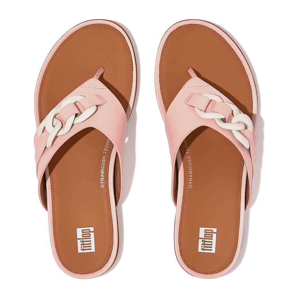 Sandały Fitflop GRACIE Chain Leather Toe-Post Damskie Różowe | Polska-17426