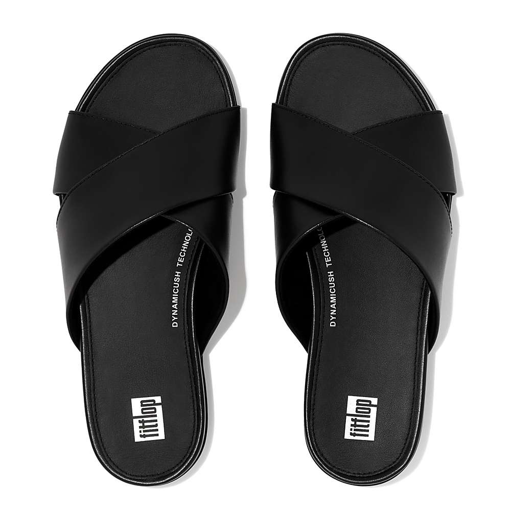 Sandały Fitflop GRACIE Leather Cross Slides Damskie Czarne | Polska-38957