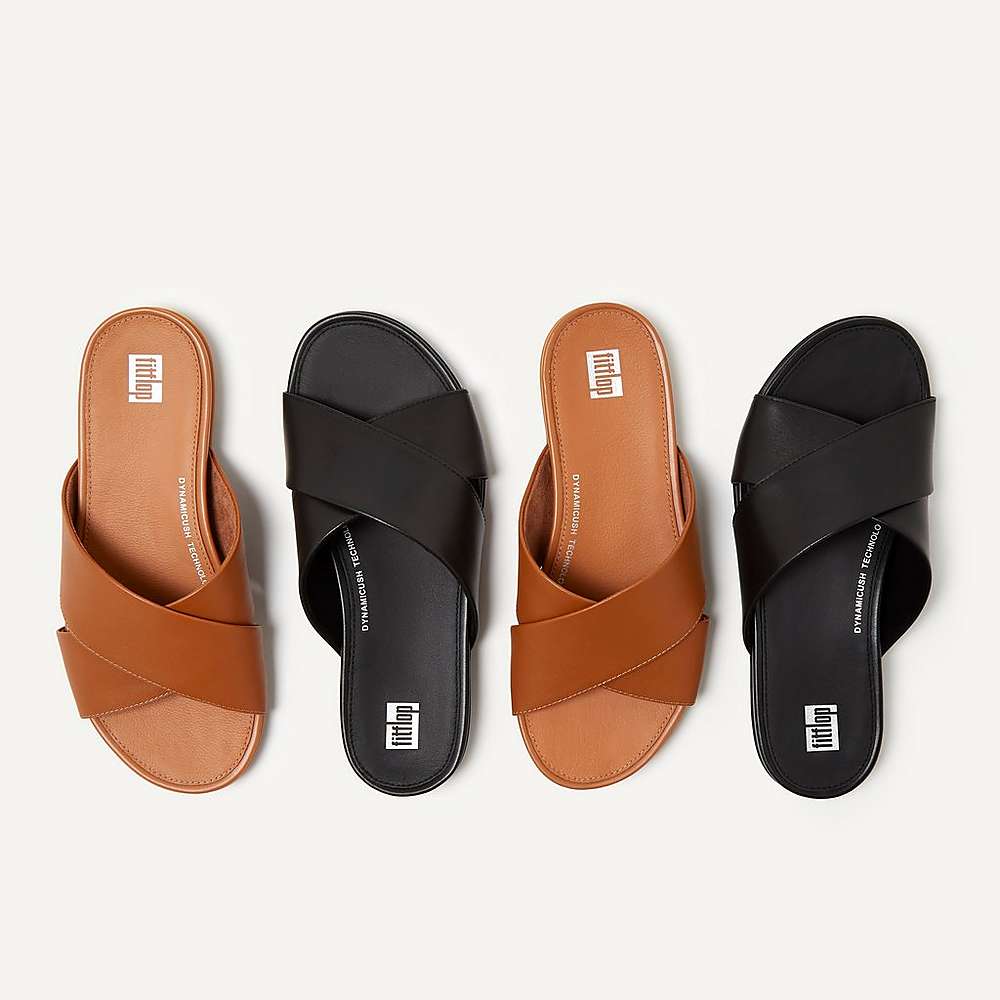 Sandały Fitflop GRACIE Leather Cross Slides Damskie Czarne | Polska-38957