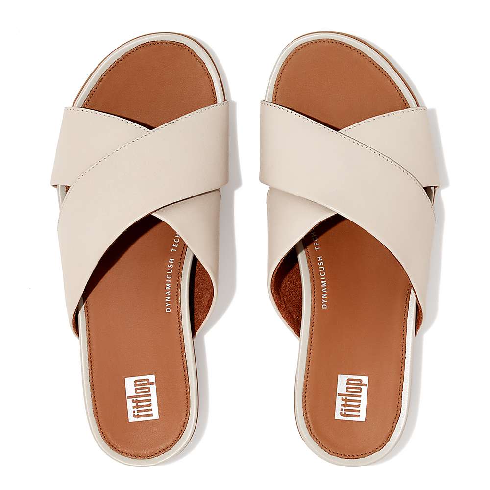 Sandały Fitflop GRACIE Leather Cross Slides Damskie Szare Beżowe | Polska-45283