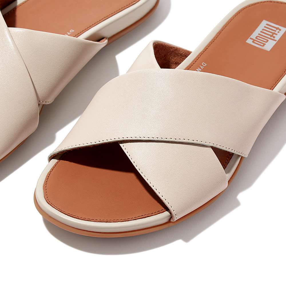 Sandały Fitflop GRACIE Leather Cross Slides Damskie Szare Beżowe | Polska-45283