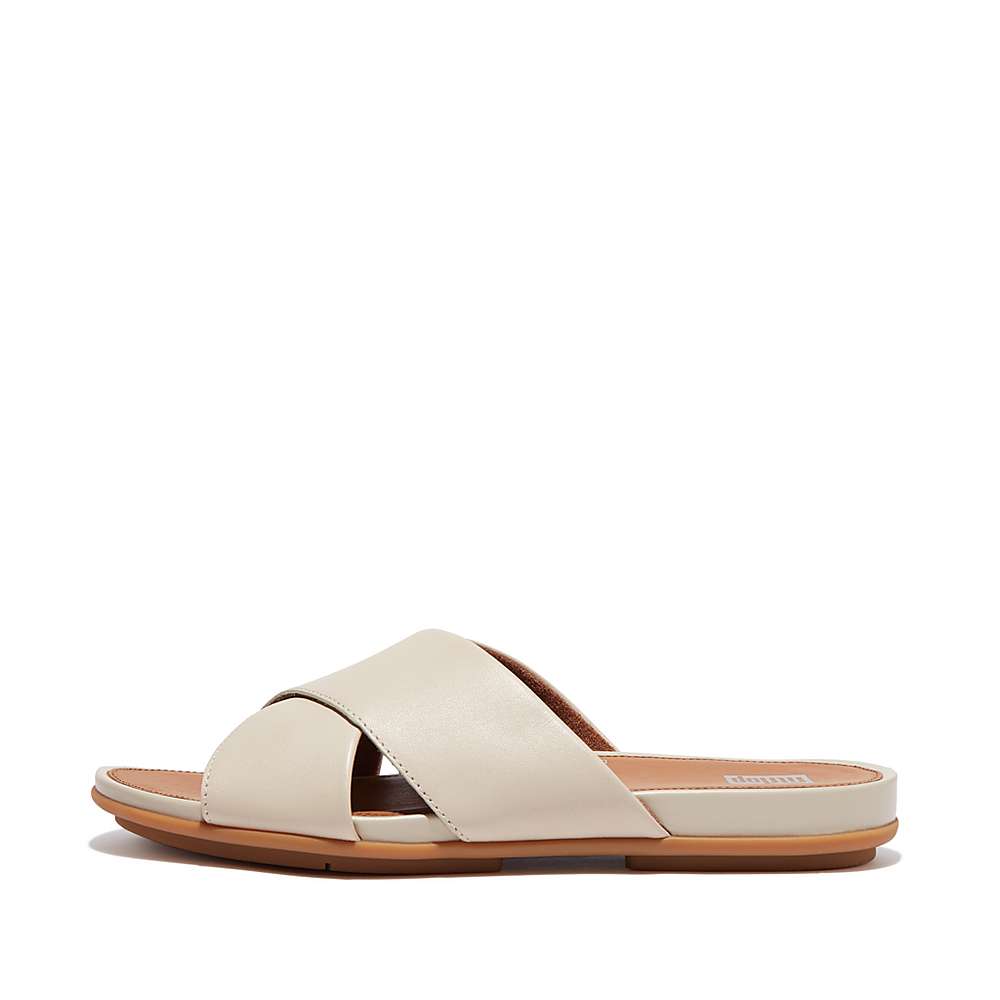 Sandały Fitflop GRACIE Leather Cross Slides Damskie Szare Beżowe | Polska-45283