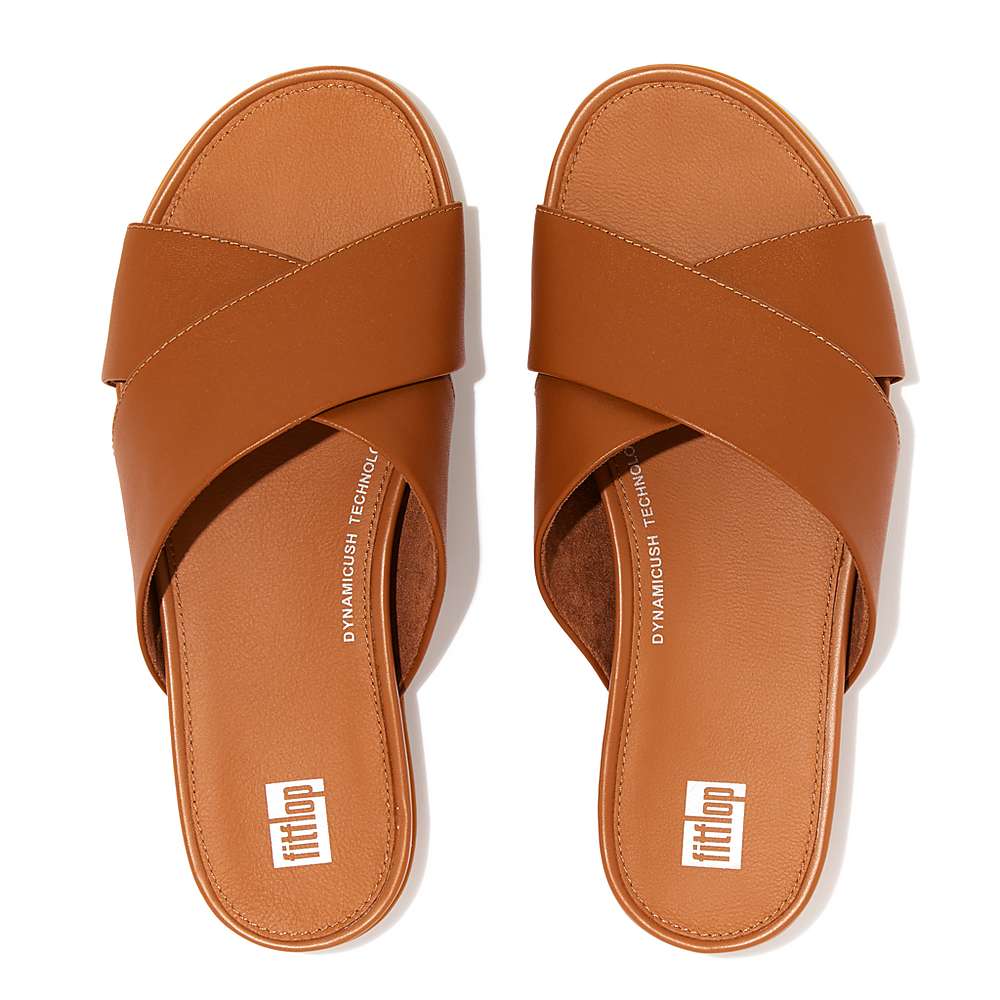 Sandały Fitflop GRACIE Leather Cross Slides Damskie Głęboka Brązowe | Polska-80562