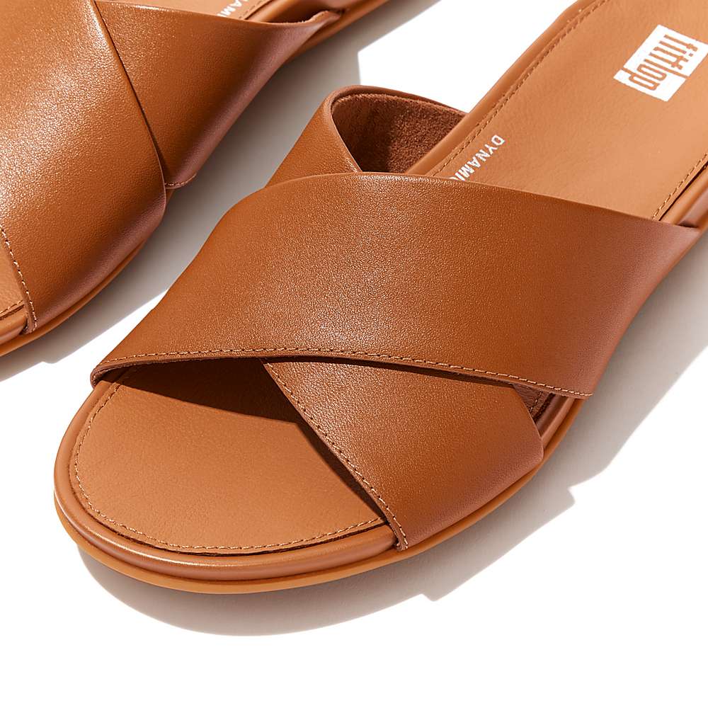 Sandały Fitflop GRACIE Leather Cross Slides Damskie Głęboka Brązowe | Polska-80562