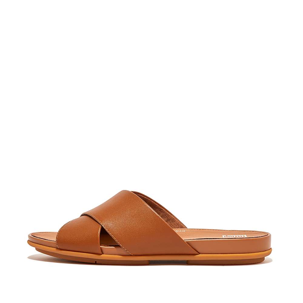 Sandały Fitflop GRACIE Leather Cross Slides Damskie Głęboka Brązowe | Polska-80562