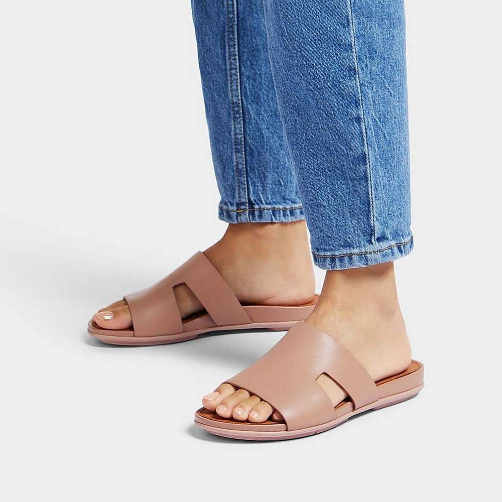 Sandały Fitflop GRACIE Leather Slides With Toe-Post Damskie Beżowe | Polska-26349