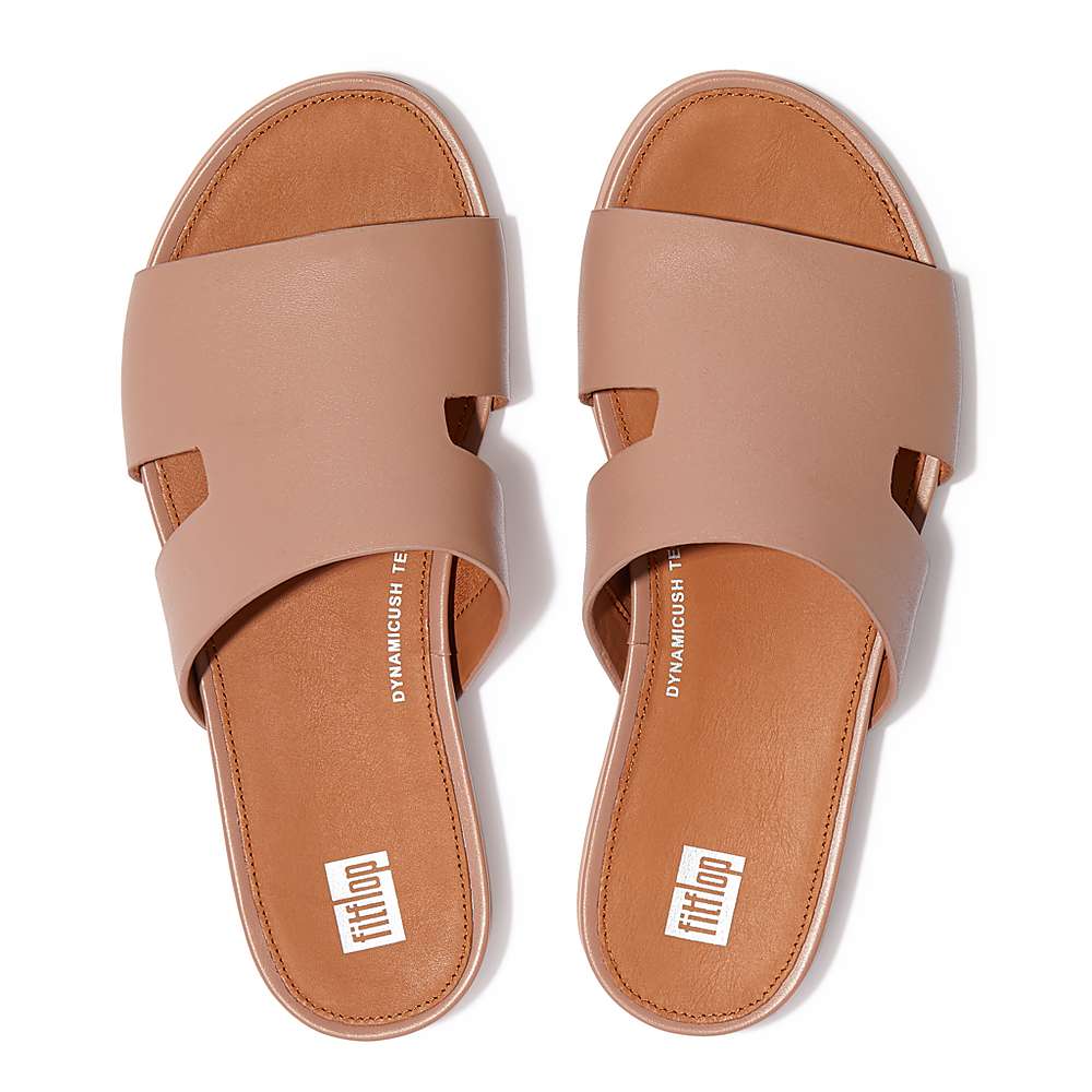 Sandały Fitflop GRACIE Leather Slides With Toe-Post Damskie Beżowe | Polska-26349