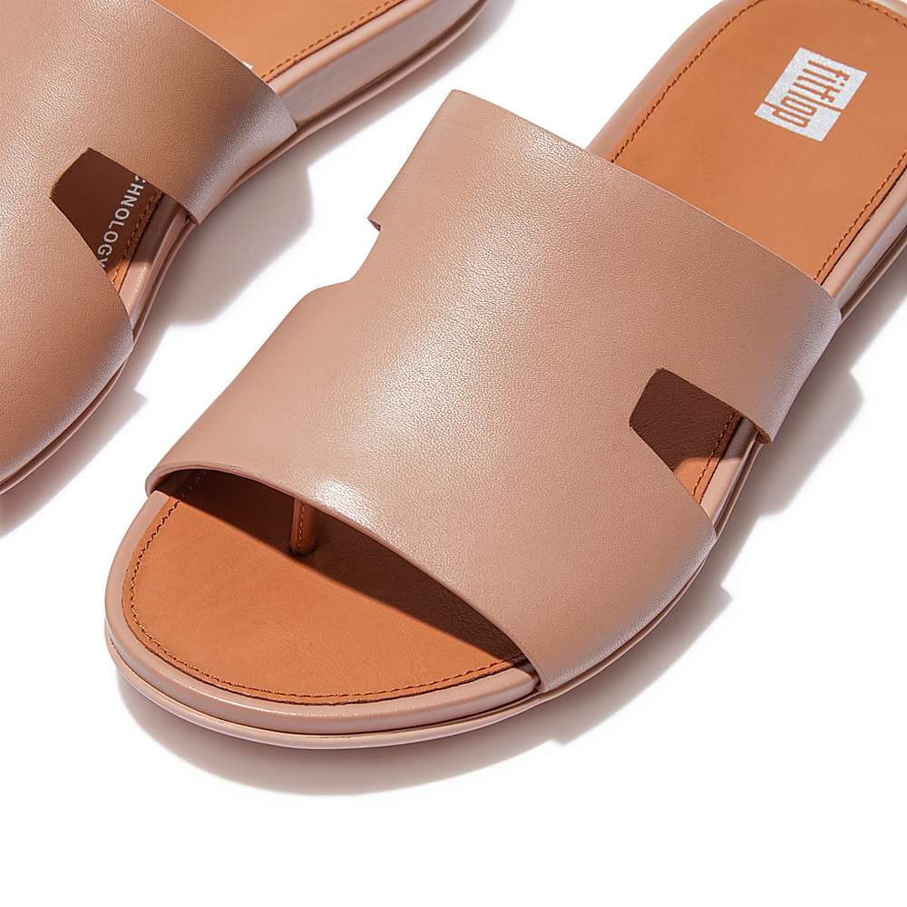 Sandały Fitflop GRACIE Leather Slides With Toe-Post Damskie Beżowe | Polska-26349