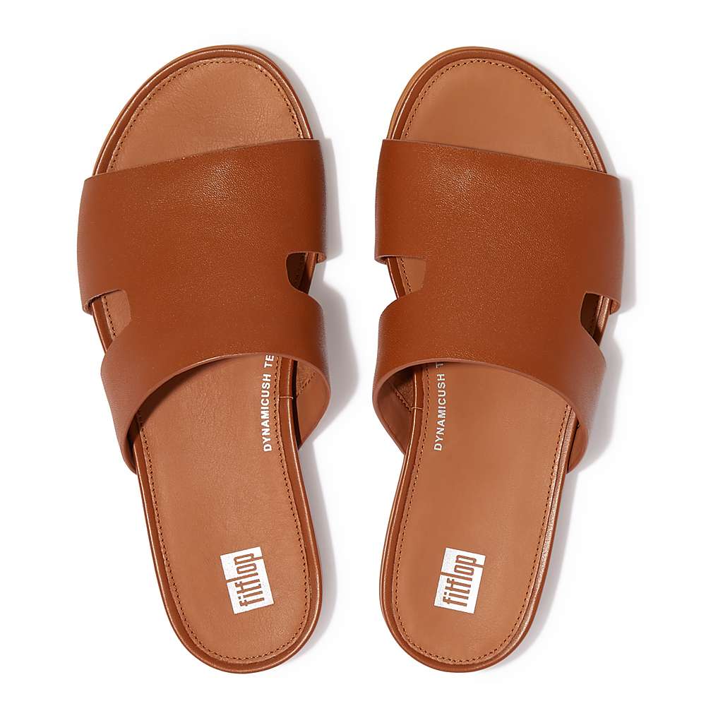 Sandały Fitflop GRACIE Leather Slides With Toe-Post Damskie Głęboka Brązowe | Polska-37014