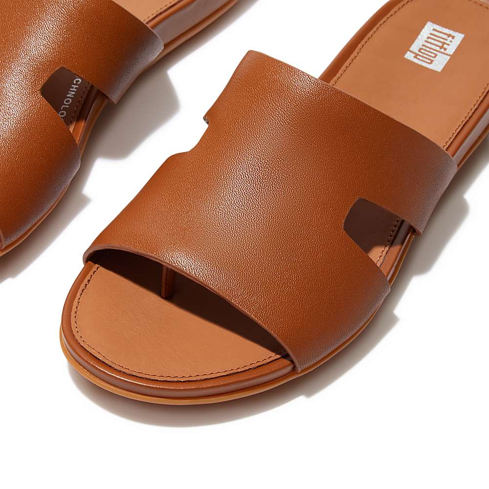 Sandały Fitflop GRACIE Leather Slides With Toe-Post Damskie Głęboka Brązowe | Polska-37014