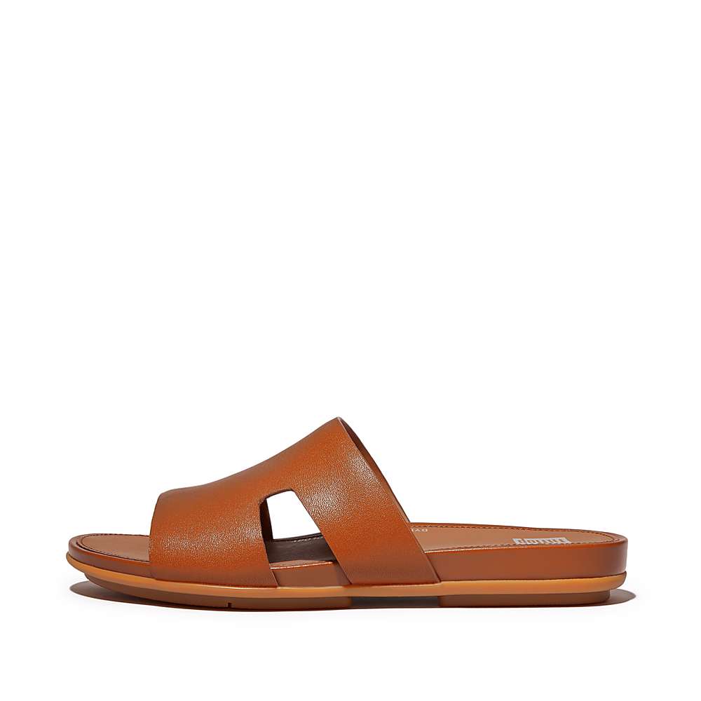 Sandały Fitflop GRACIE Leather Slides With Toe-Post Damskie Głęboka Brązowe | Polska-37014