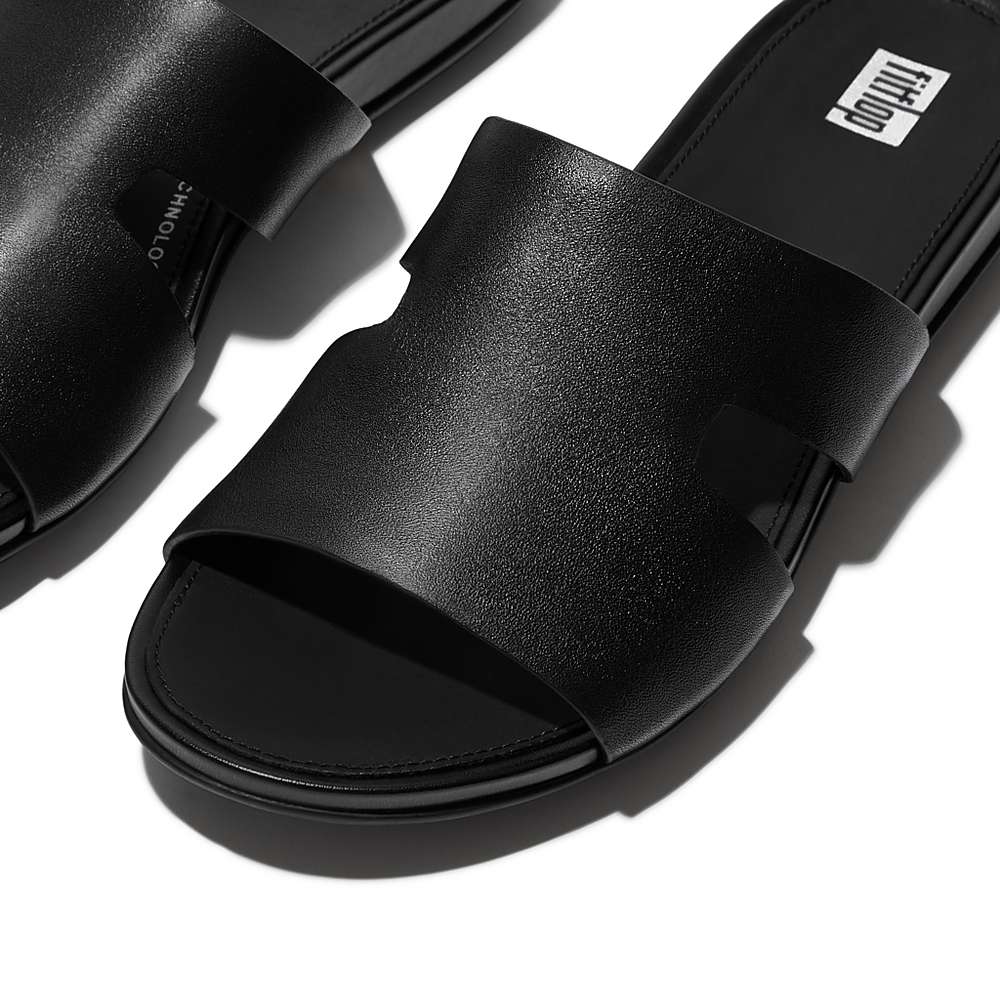 Sandały Fitflop GRACIE Leather Slides With Toe-Post Damskie Czarne | Polska-98154