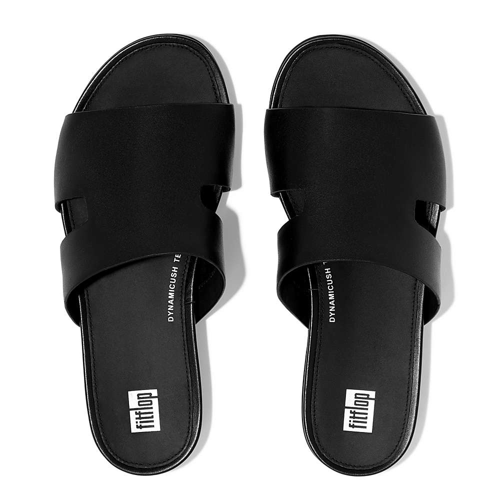 Sandały Fitflop GRACIE Leather Slides With Toe-Post Damskie Czarne | Polska-98154