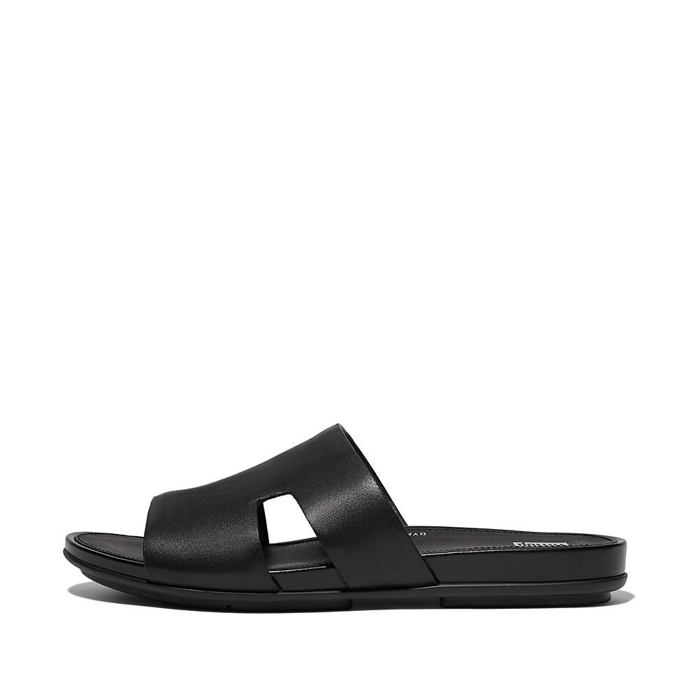 Sandały Fitflop GRACIE Leather Slides With Toe-Post Damskie Czarne | Polska-98154