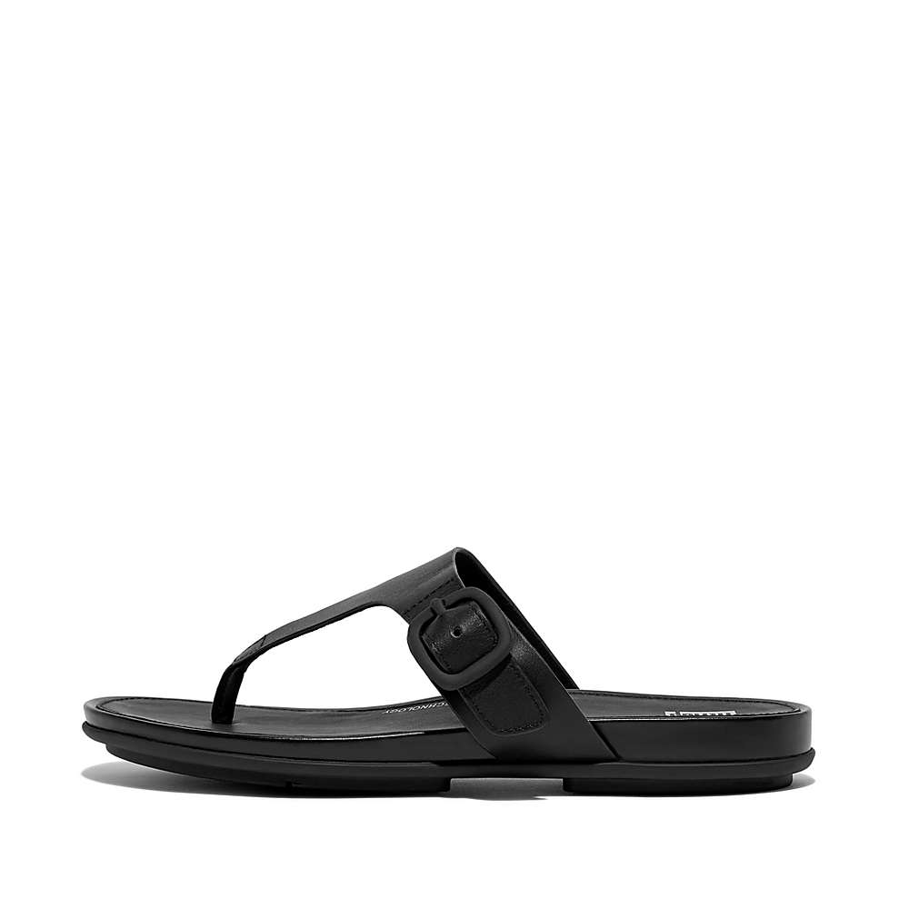 Sandały Fitflop GRACIE Matt-Buckle Leather Toe-Post Damskie Czarne | Polska-03651