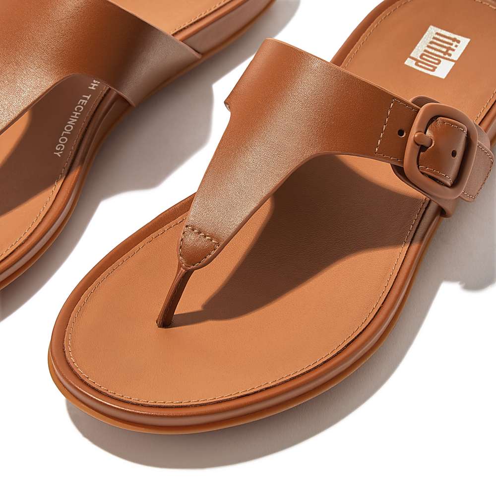 Sandały Fitflop GRACIE Matt-Buckle Leather Toe-Post Damskie Brązowe | Polska-45296