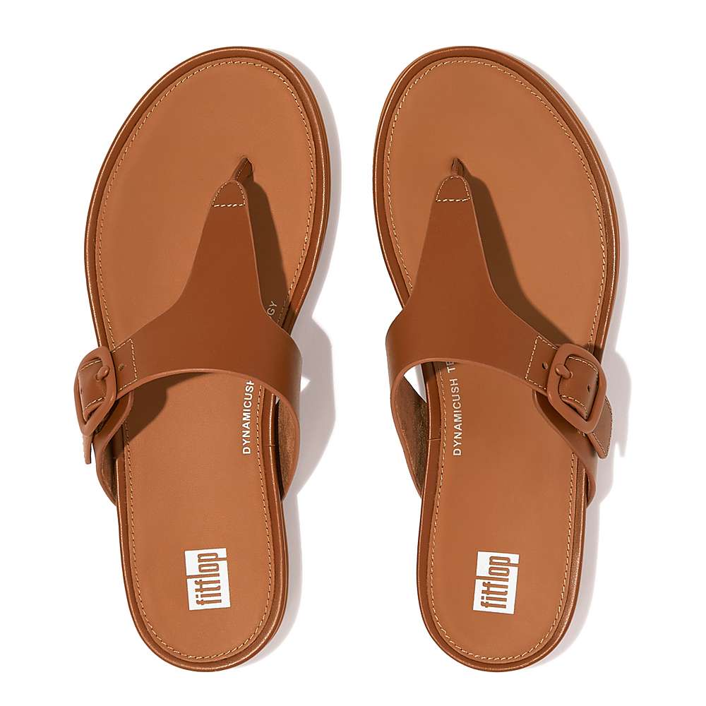 Sandały Fitflop GRACIE Matt-Buckle Leather Toe-Post Damskie Brązowe | Polska-45296