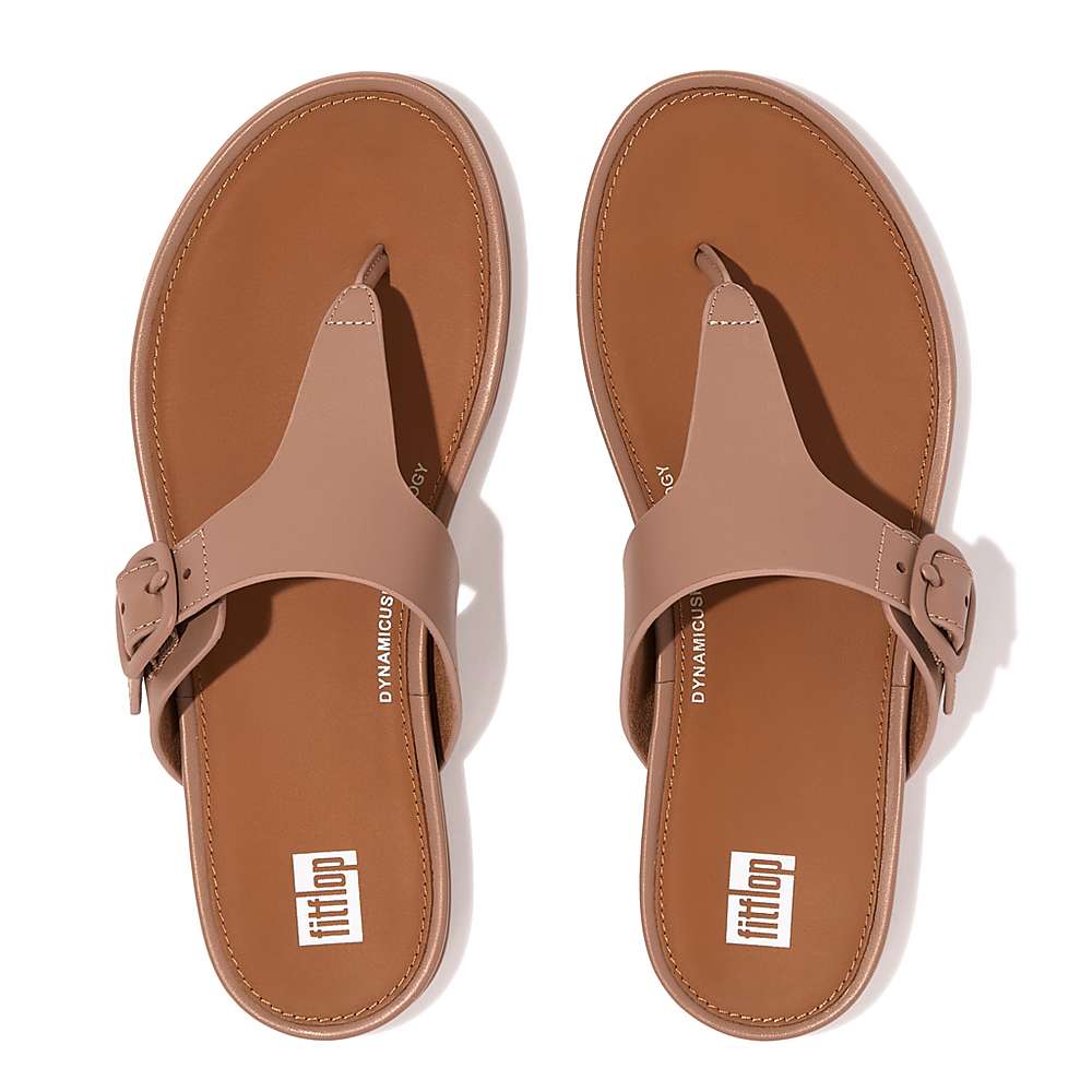 Sandały Fitflop GRACIE Matt-Buckle Leather Toe-Post Damskie Beżowe | Polska-68402