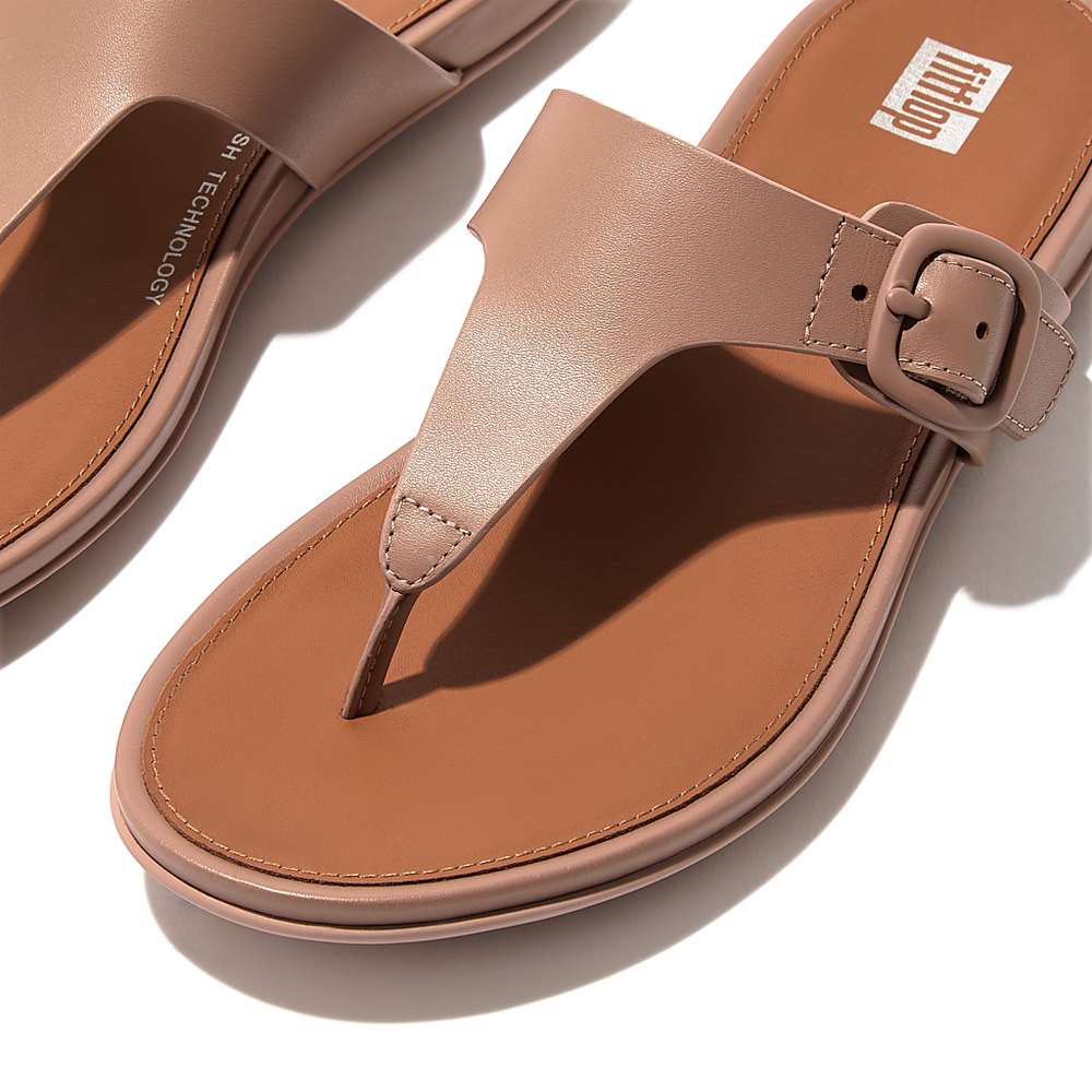 Sandały Fitflop GRACIE Matt-Buckle Leather Toe-Post Damskie Beżowe | Polska-68402