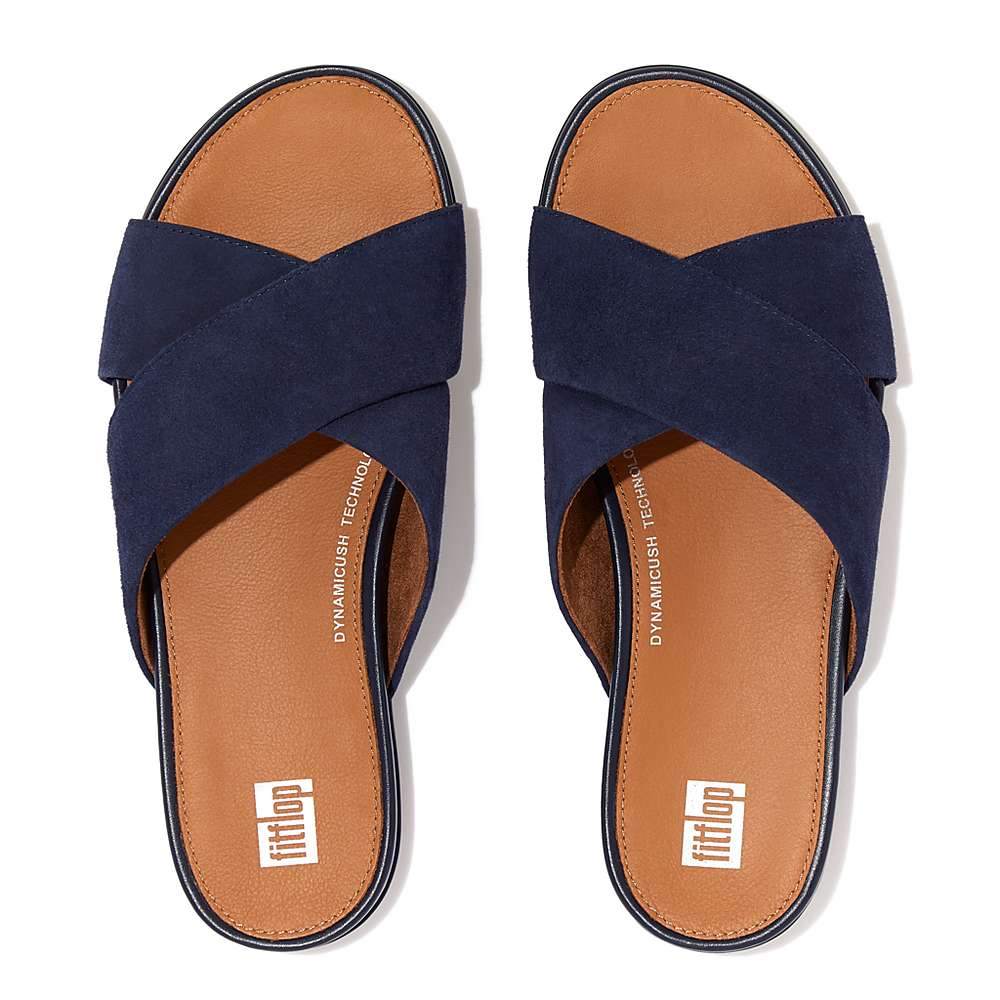 Sandały Fitflop GRACIE Suede Cross Damskie Granatowe | Polska-03459