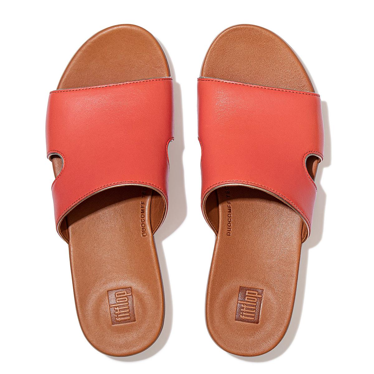 Sandały Fitflop H-Bar Pop Binding Leather Slides Damskie Koralowe Różowe | Polska-58396