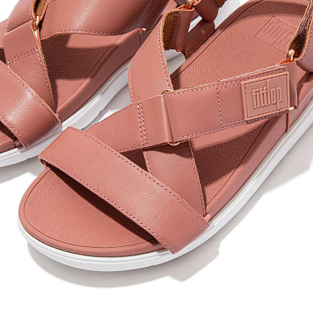 Sandały Fitflop LOOSH Leather Cross-Strap Damskie Różowe | Polska-79314