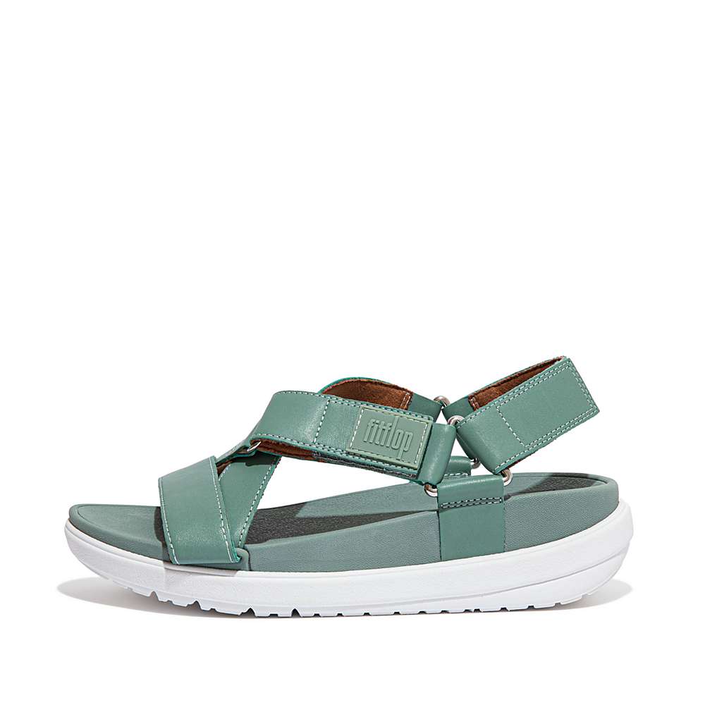 Sandały Fitflop LOOSH Leather Cross-Strap Damskie Zielone | Polska-80296