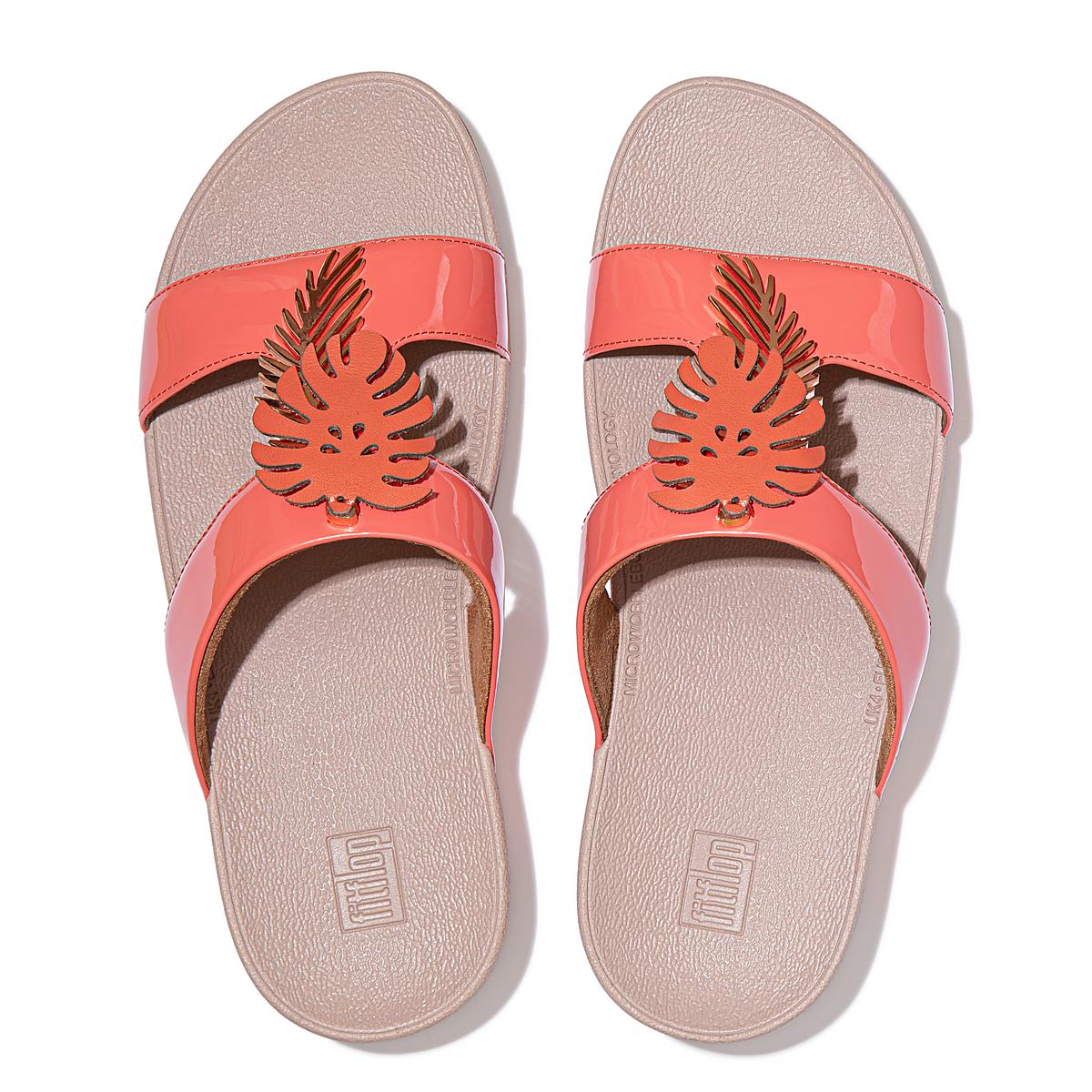 Sandały Fitflop LOTTIE Jungle Leaf Lakierowana Slides Damskie Koralowe Różowe | Polska-24103