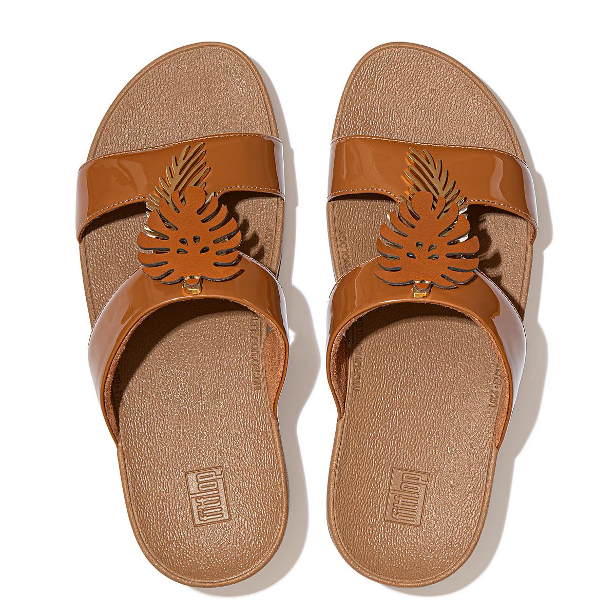 Sandały Fitflop LOTTIE Jungle Leaf Lakierowana Slides Damskie Głęboka Brązowe | Polska-85796