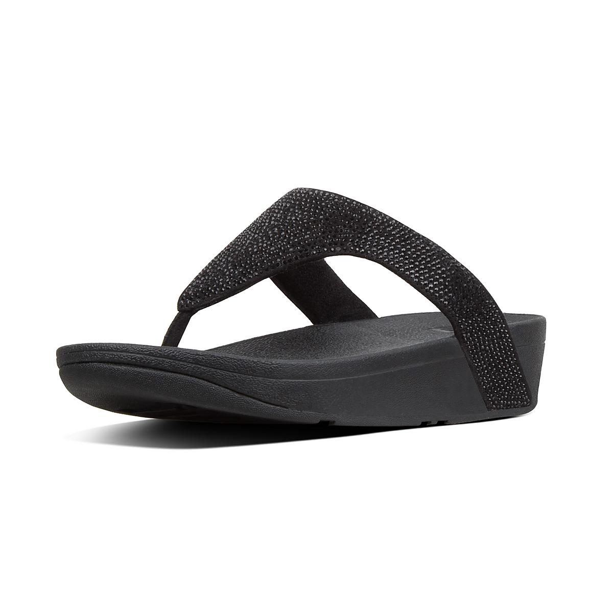 Sandały Fitflop LOTTIE Shimmercrystal Toe-Post Damskie Czarne | Polska-23157