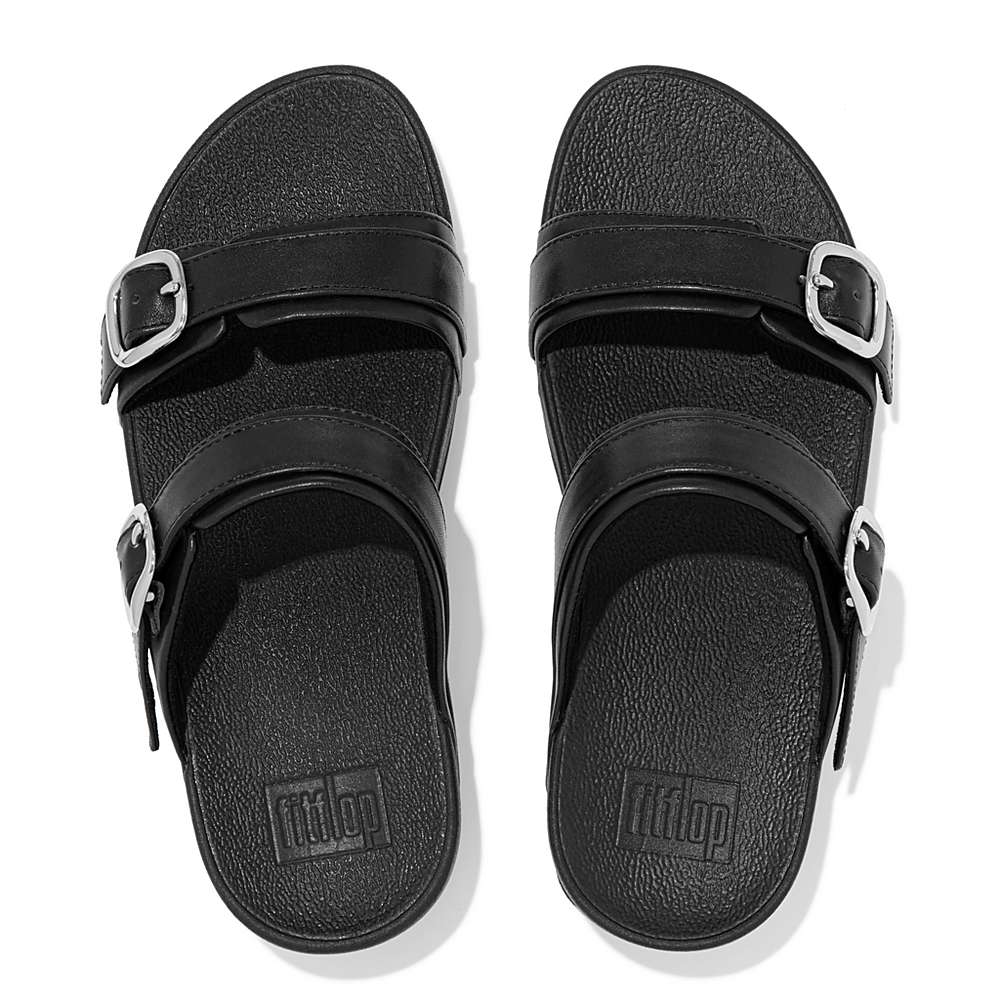 Sandały Fitflop LULU Adjustable Leather Slides Damskie Czarne | Polska-24560